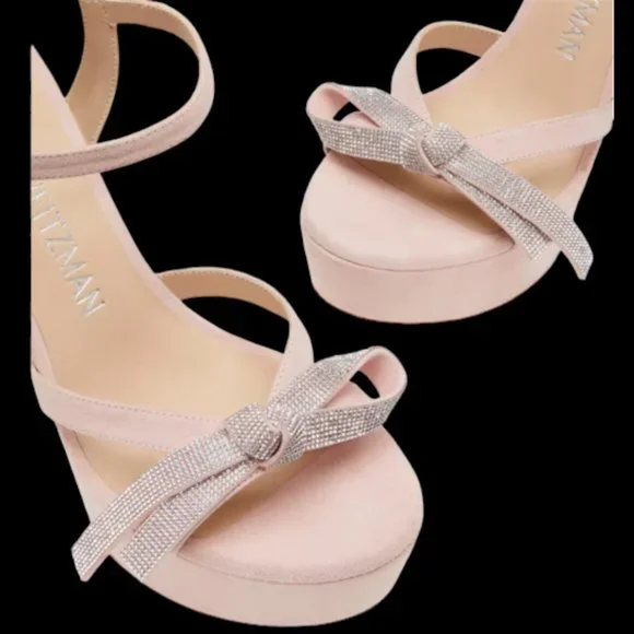 Stuart Weitzman Mega Crystal Bow Platform Sandals Color: Ballet New: Never Worn - Picture 6 of 13